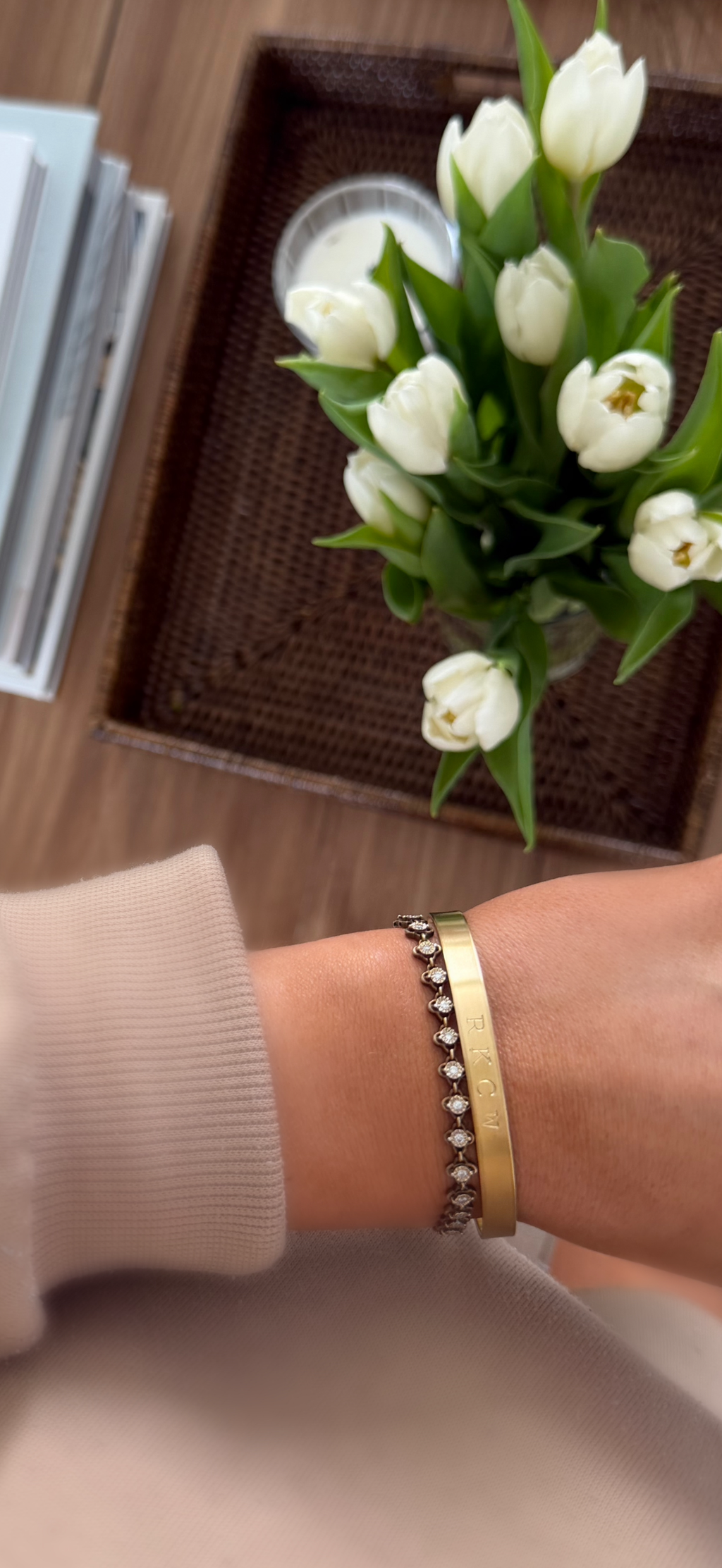 Stamped Initial Thin Gold Cuff